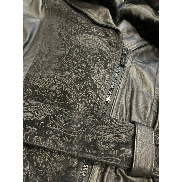 Vintage Wilsons Leather Jacket Black Floral Paisley Tie Waist cropped size small - Picture 9 of 12